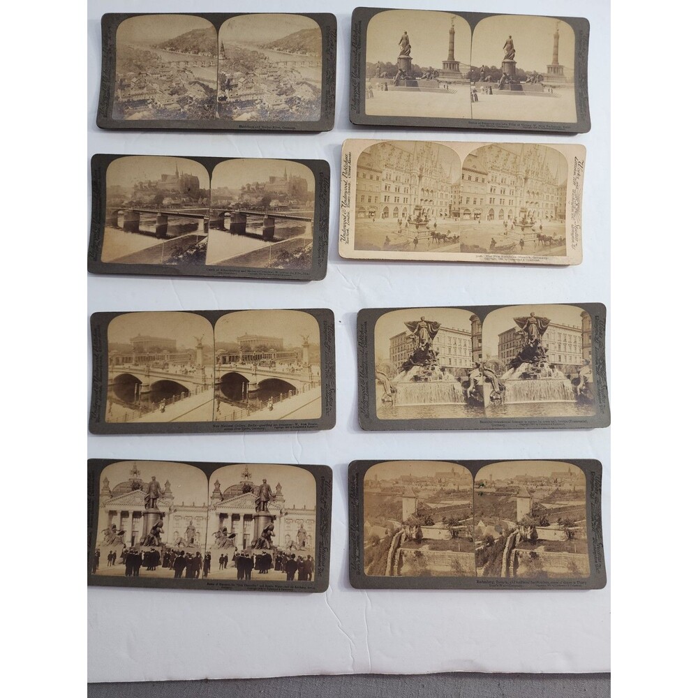 Lot of 8 Antique Underwood Stereoview Cards Germany Berlin Munich Rhine